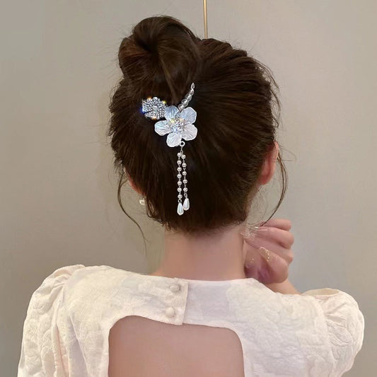 Pearl Detailed Flower Bow Knob Buckle